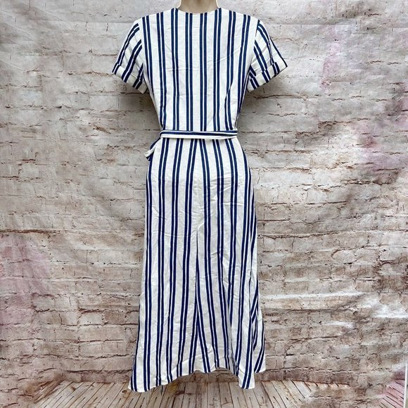 L'academie Tuscany Midi Dress in Ocean Stripe Size XXS V-Neck Coastal Beach - Picture 3 of 8